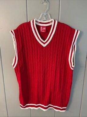 BKLYN Vest Sweater Red White Preppy Eclectic Grandpa Collegiate Old Money Men XL